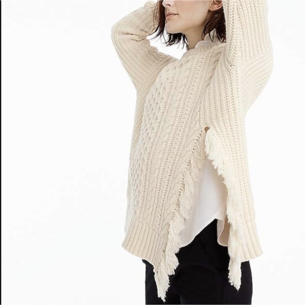 J. Crew Cable Knit Sweater with Fringe